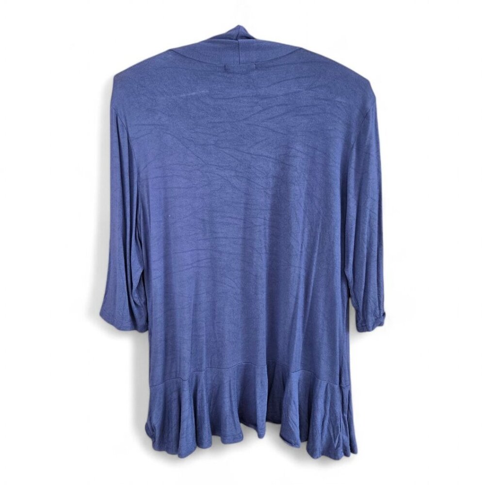 Mofavor Womens Blue Open-Front Ruffle Hem Cardigan XL Lightweight Drape - Picture 2 of 6
